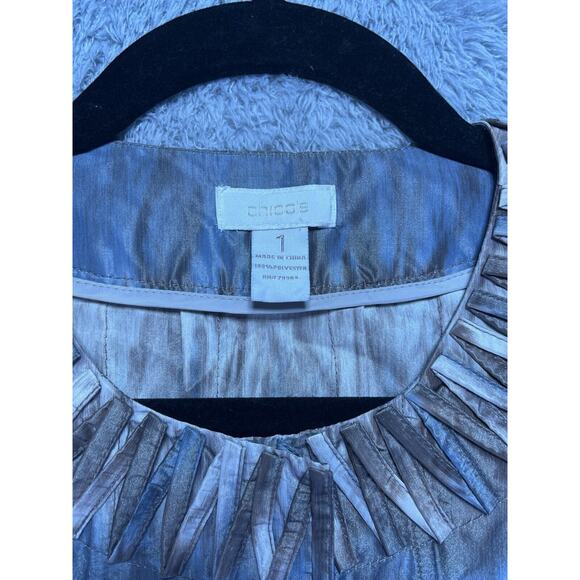 CHICO’S DARYA Tie Dye Ikat 3/4 Sleeve Snap Front Jacket Career Medium Size 1 - Picture 3 of 7